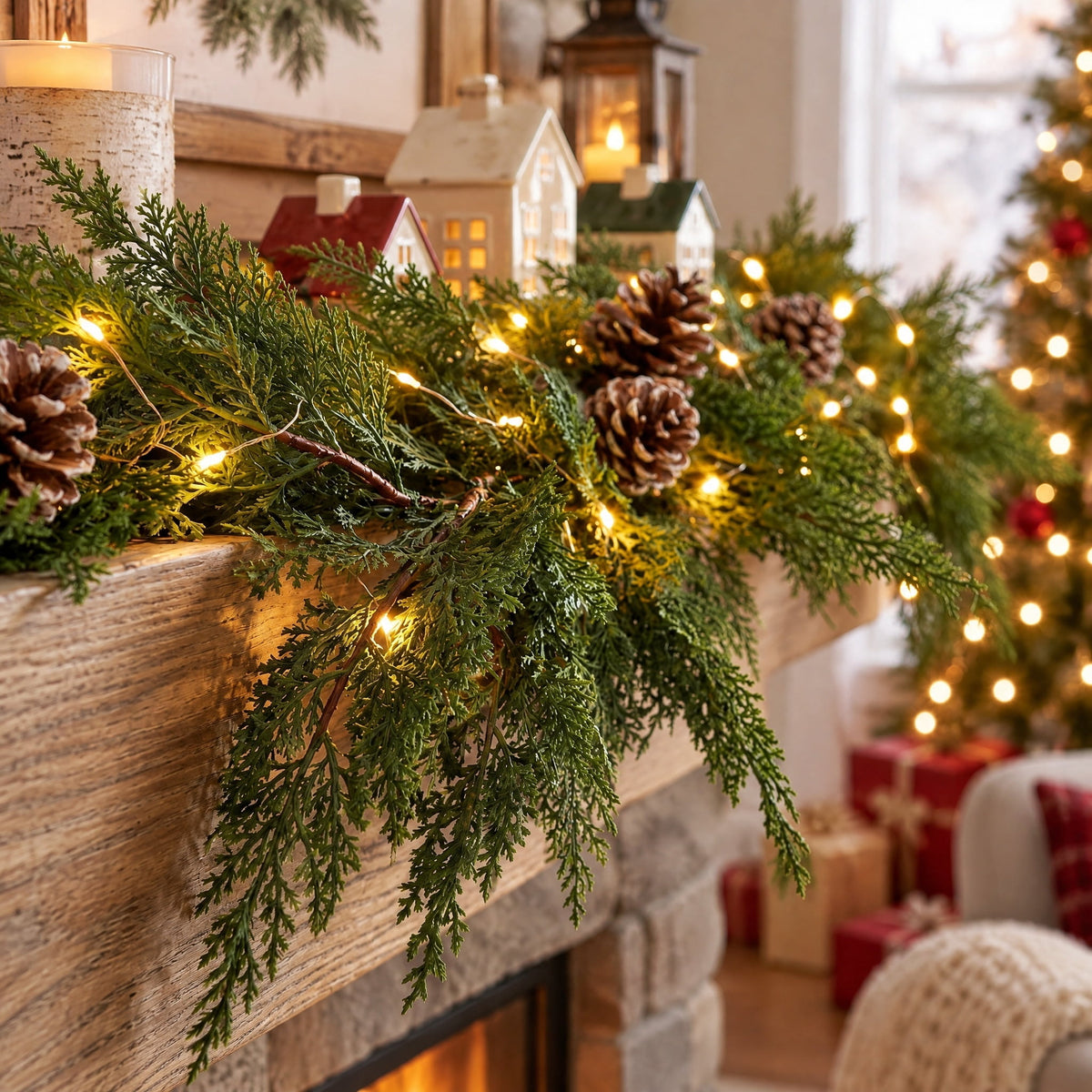  Natural Feel Cedar Unlit Artificial Christmas Garland, Green, 9'