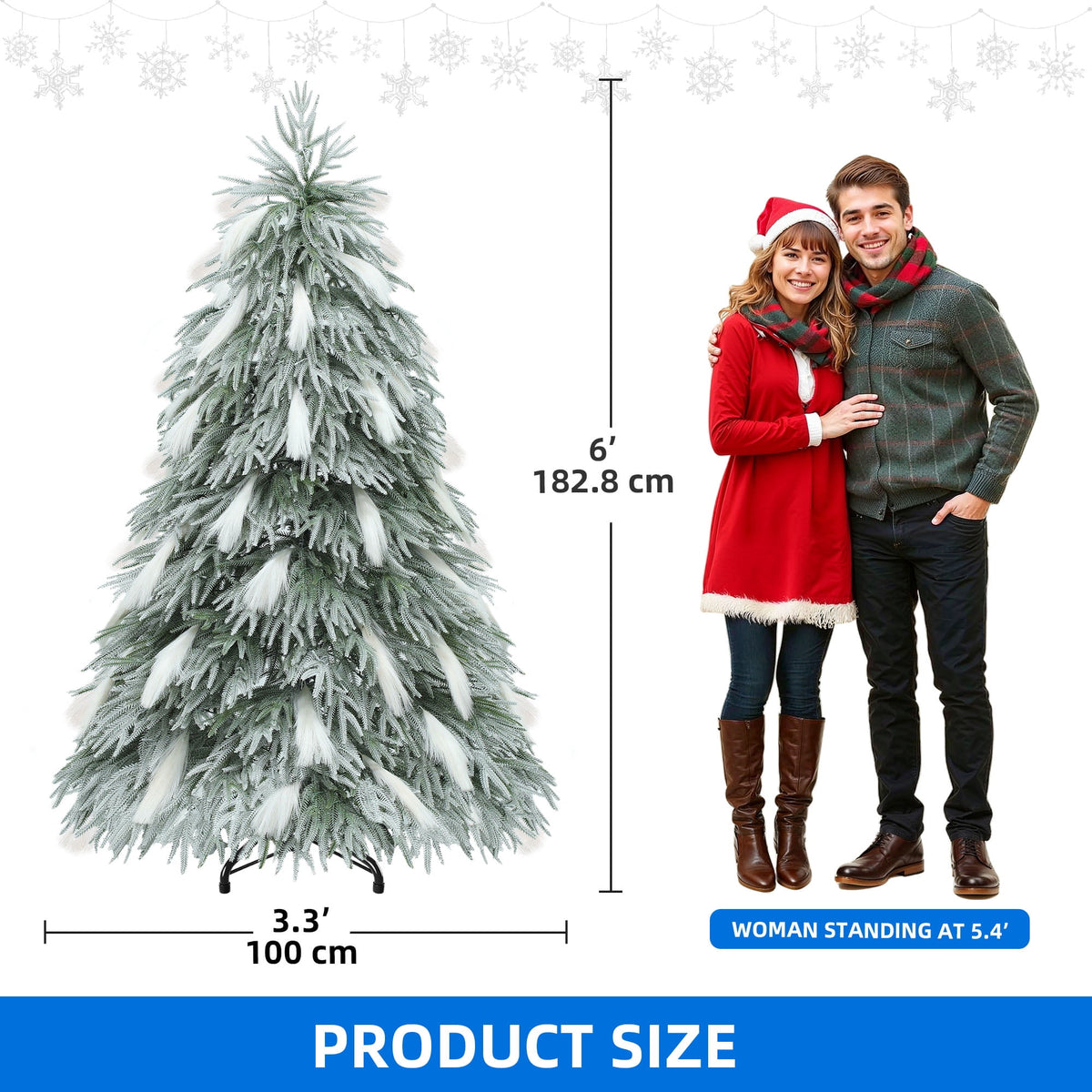 Dextrus 6ft Pre-Lit Flocked Natural Drooping Pampas Christmas Tree with 30 Feathers,Holiday Decoration Christmas Tree with 355 Branch Tips and 400 Lights, for Home, Office, and Party Decor