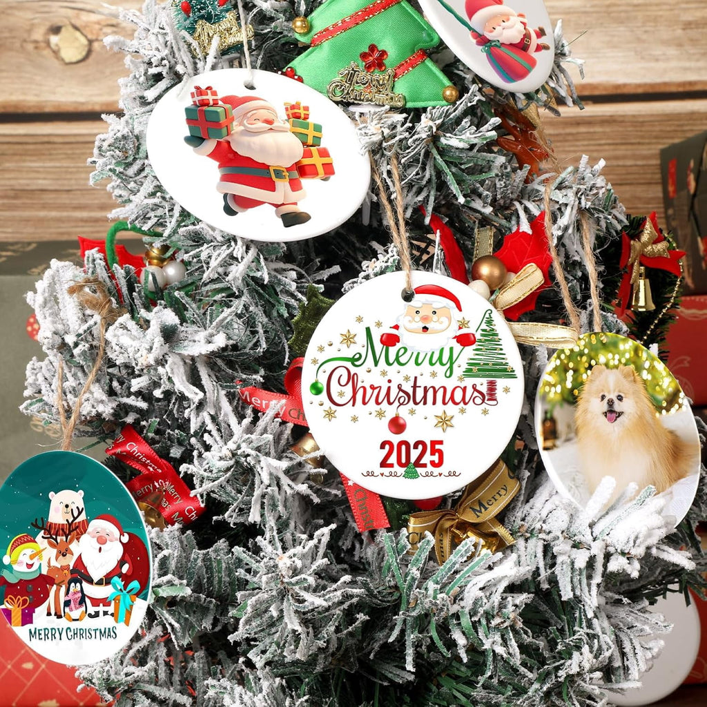 AGH 100 Pack Sublimation Ornament Blanks 3" Ceramic Two-Sided Printed Sublimation Christmas Ornaments Bulk Round White Ornaments for Personalized Xmas Tree Ornament Home Decor Heat Transfer DIY Craft
