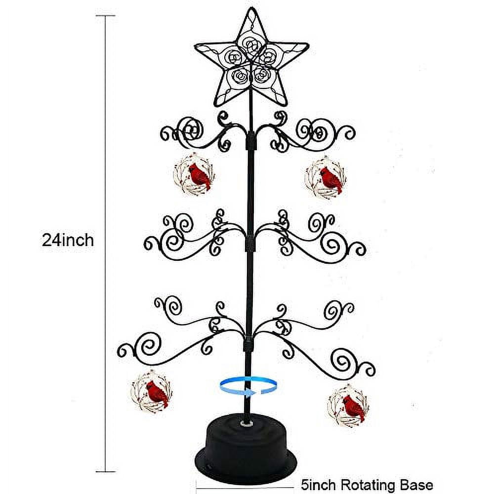 HOHIYA Ornament Display Tree Stand Metal Christmas Rotating Tabletop 24 Inch Black