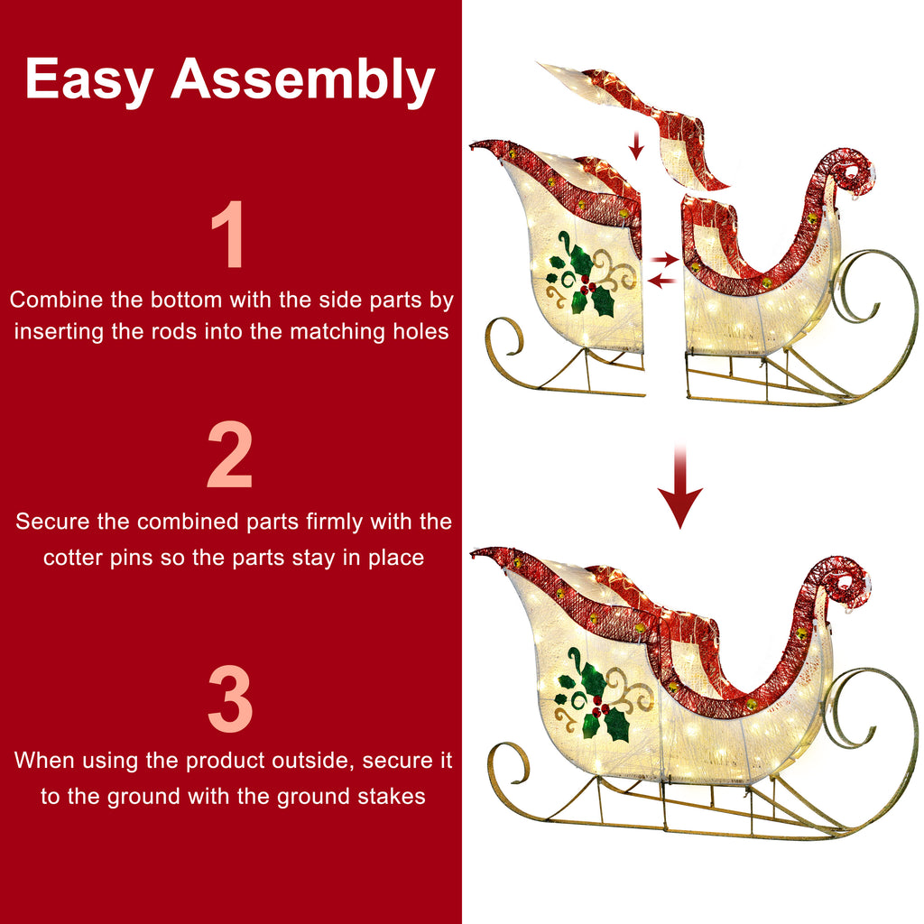 Puleo International 32" Pre-Lit Outdoor Sleigh Christmas Holiday Décor with 120 Warm White Twinkling LED Lights
