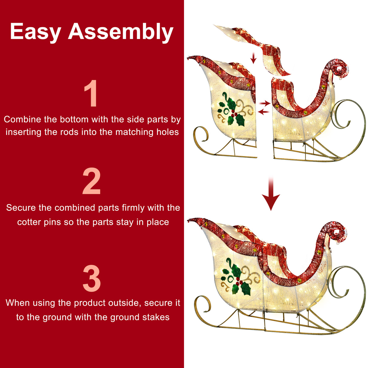 Puleo International 32" Pre-Lit Outdoor Sleigh Christmas Holiday Décor with 120 Warm White Twinkling LED Lights
