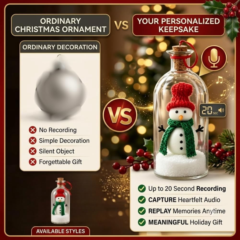 Recordable Christmas Tree in a Bottle, Voice Message In A Bottle Holiday Ornament Keepsake Gift