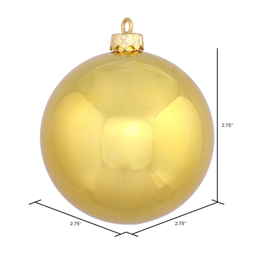 Vickerman 2.75" Christmas Ornament Ball, Gold Shiny Finish, Shatterproof Plastic, UV Resistant, Holiday Christmas Tree Decoration, 12 Pack