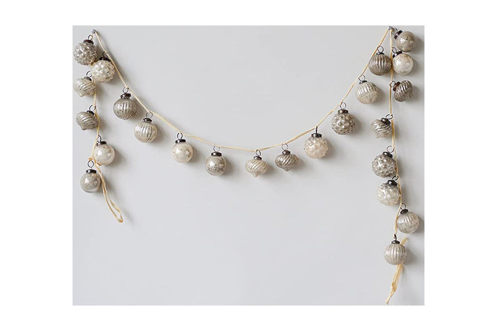 Creative Co-Op Embossed Beige and Cream Ball 72 inch Mercury Glass Christmas Ornament Garland