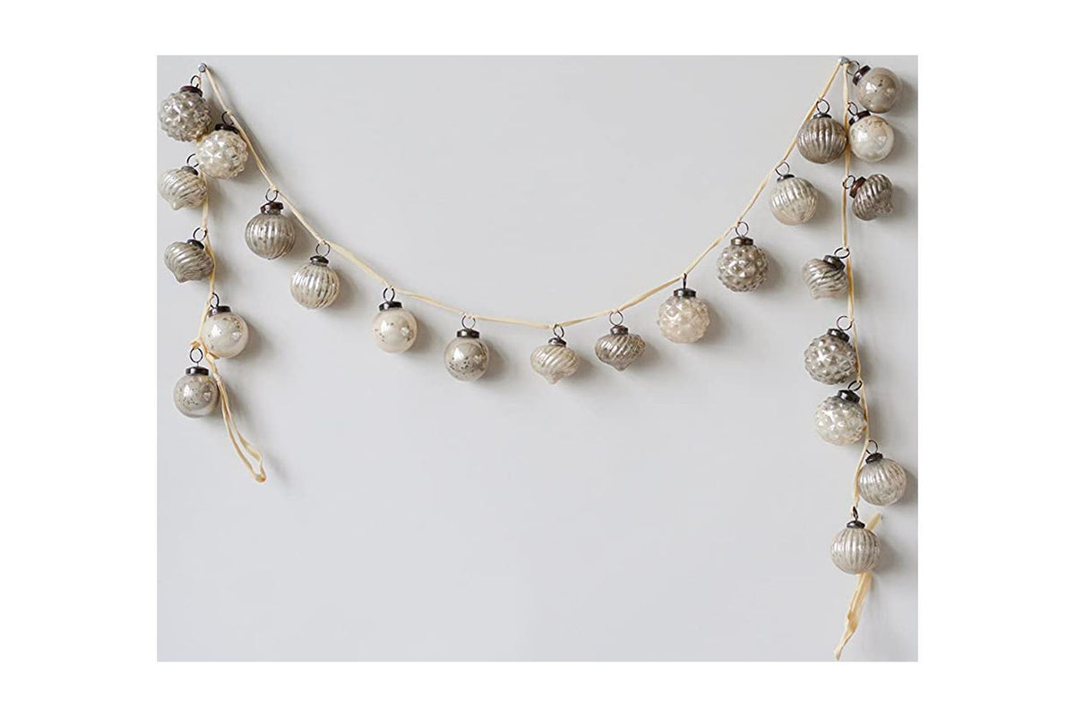Creative Co-Op Embossed Beige and Cream Ball 72 inch Mercury Glass Christmas Ornament Garland