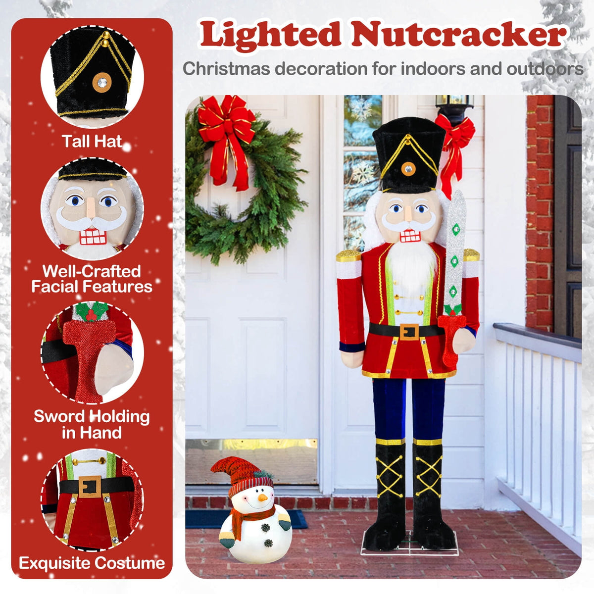 Costway 1 PCS 5 FT Lighted Nutcracker Soldier Outdoor Christmas Decoration with Glitter Sword
