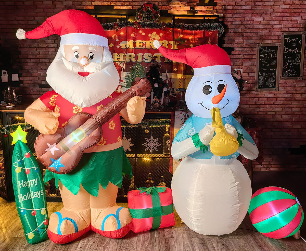 Toiyjofe 8FT Inflatable Santa Claus and Snowman with LED Lights, Christmas Outdoor Yard Decoration with Blower and Stakes