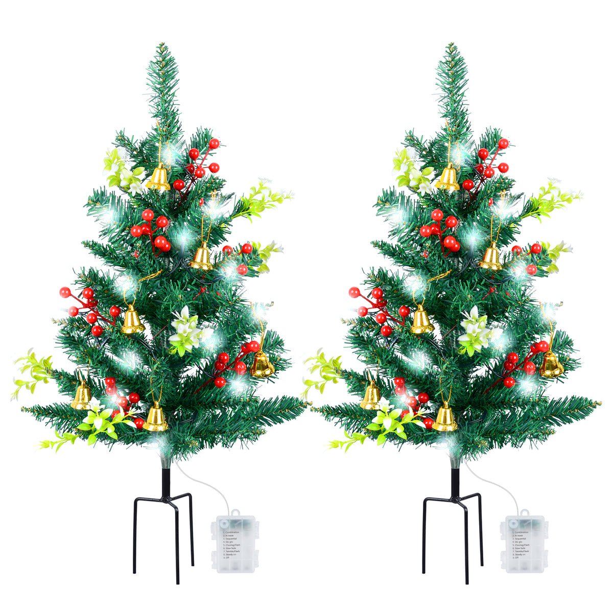Qoosea 2 pack Christmas Decorations Outdoor, 30 inch Christmas Tree Stake Lights, 40 LED Lights Xmas Decorations for Outside Holiday Yard Porch Pathway Grave Cemetery Decor