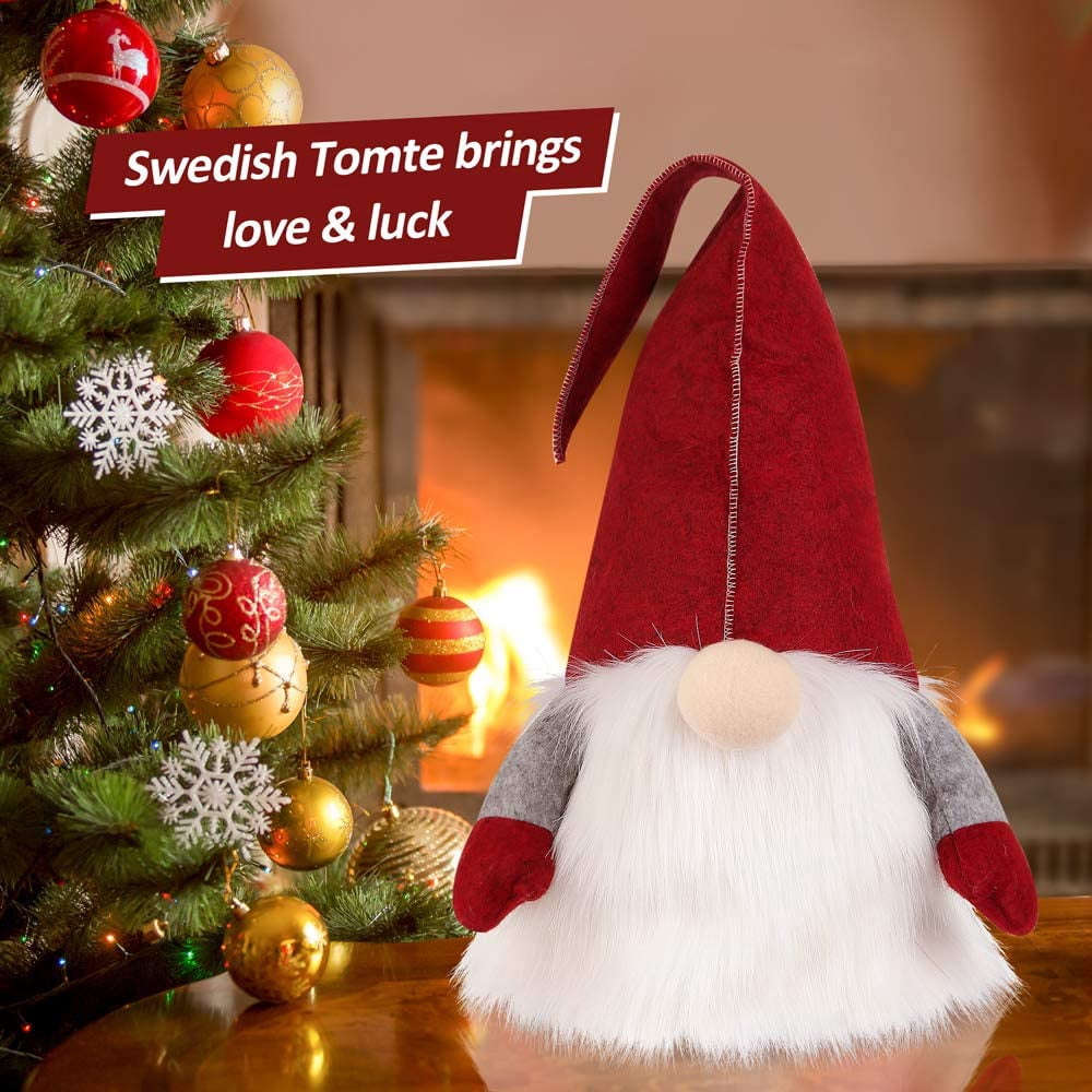 D-FantiX Gnome Christmas Tree Topper, Large Swedish Tomte Gnome Christmas Ornaments Santa Gnomes Plush Scandinavian Christmas Decorations Holiday Home Décor
