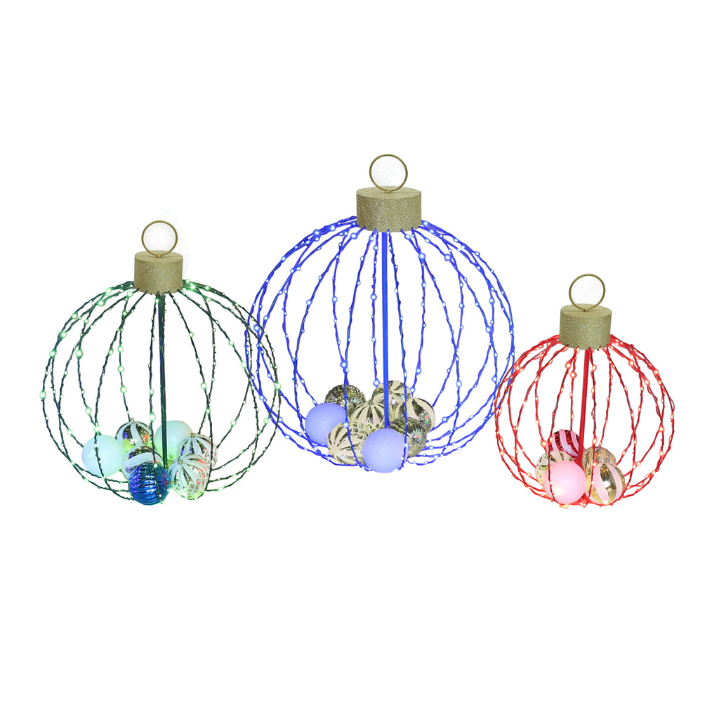 VEIKOUS 3 Pcs Christmas Metal Sphere Lights W/20 Mini Balls Ornament Inside for Holiday Decoration