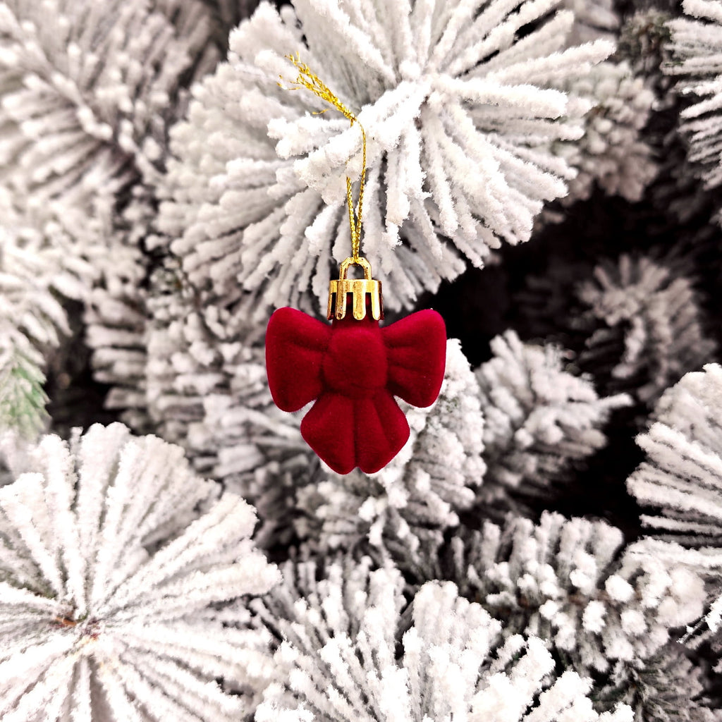 Sddec 32PCS Christmas Balls Ornaments, Dark Red Flocked Fabric, Hanging Strings, 5 styles, for Xmas Tree Wedding Holiday Party Home Decor
