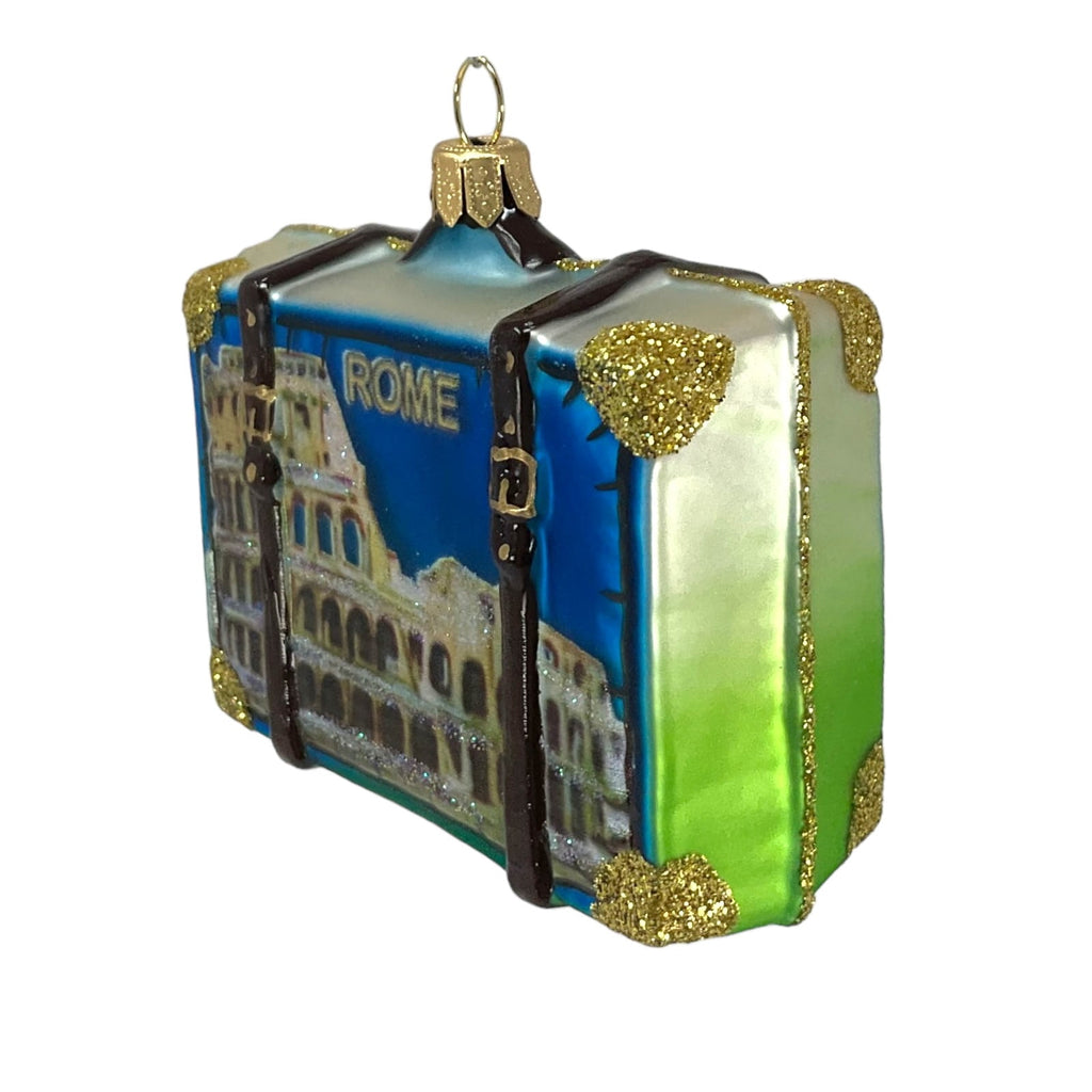 Rome and Pisa Italy Travel Suitcase Polish Blown Glass Christmas Ornament Decoration