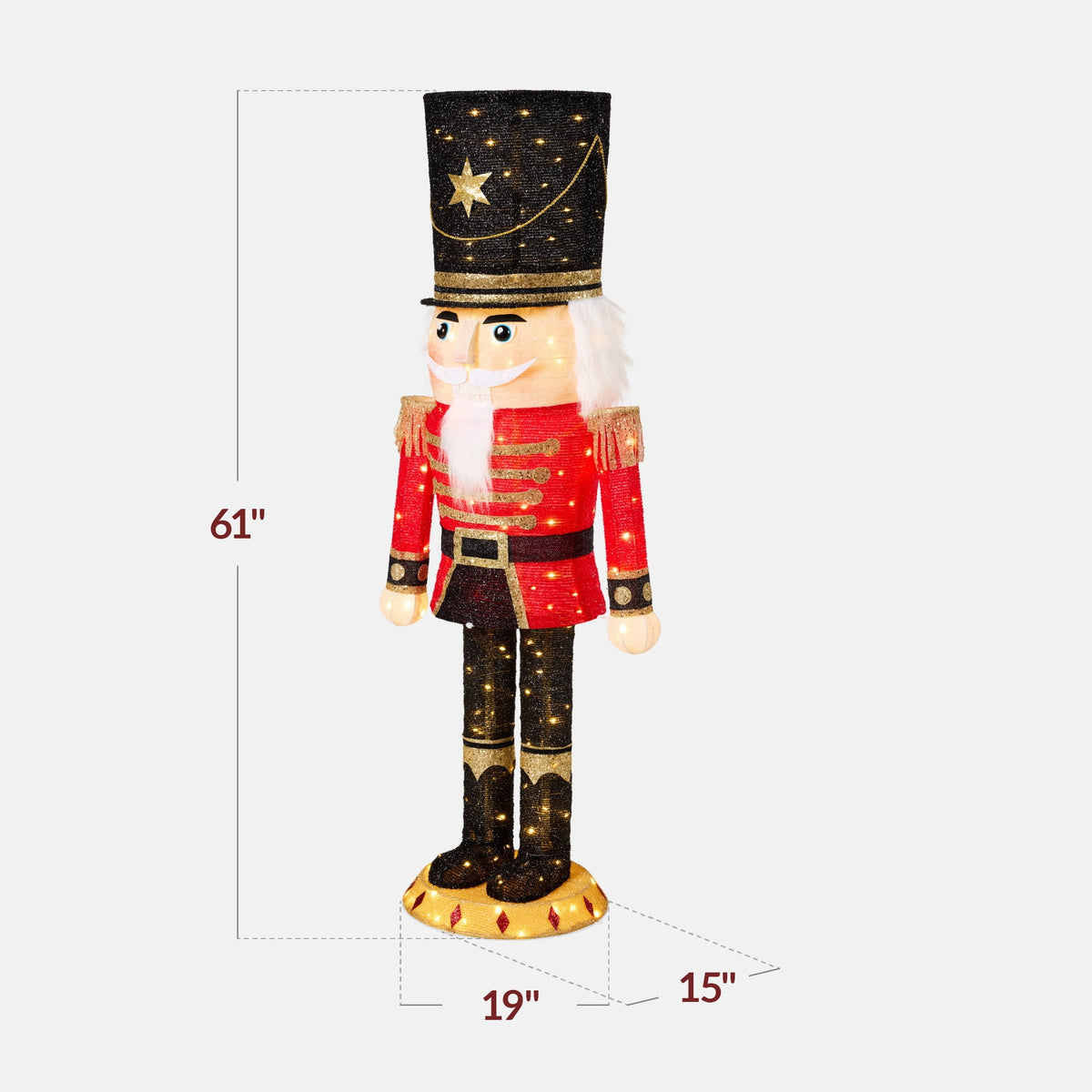 Christmas Nutcracker 5ft Pop upLighted Large Holiday Decoration w/150 Pre-Lit Twinkling LED lights for Outdoor, Indoor - Red/Black