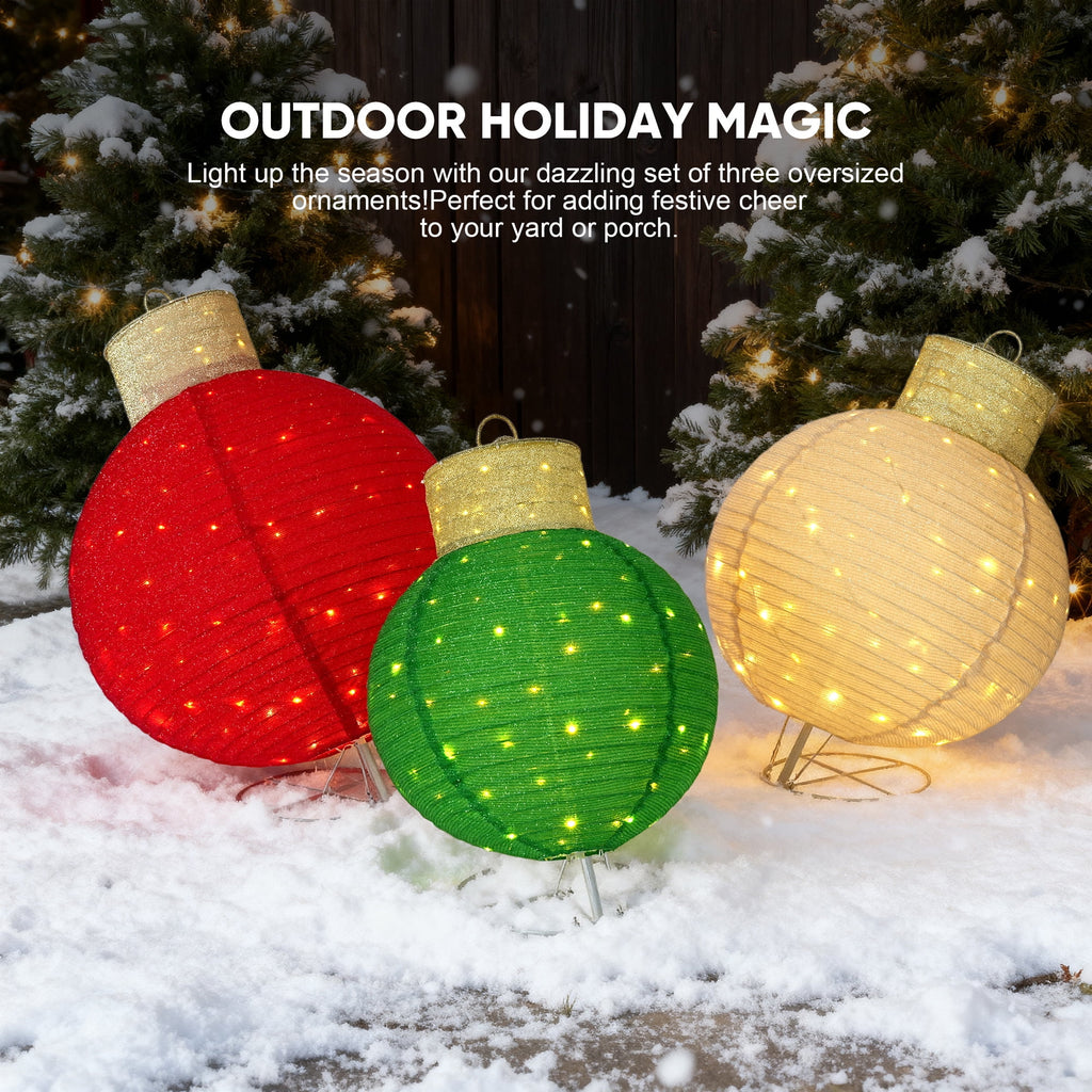 FOOWIN 3pcs Lighted Pop-Up Outdoor Christmas Ornament Set, Holiday Decoration with 270 LED Lights for Yard & Outdoor Christmas Decor