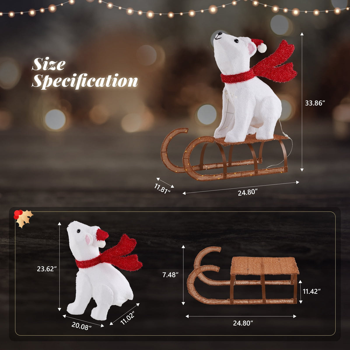 Ktaxon Polar Bear Christmas Lighted Bear on The Sledge Outdoor Decoration for Holiday Lawn Garden Party