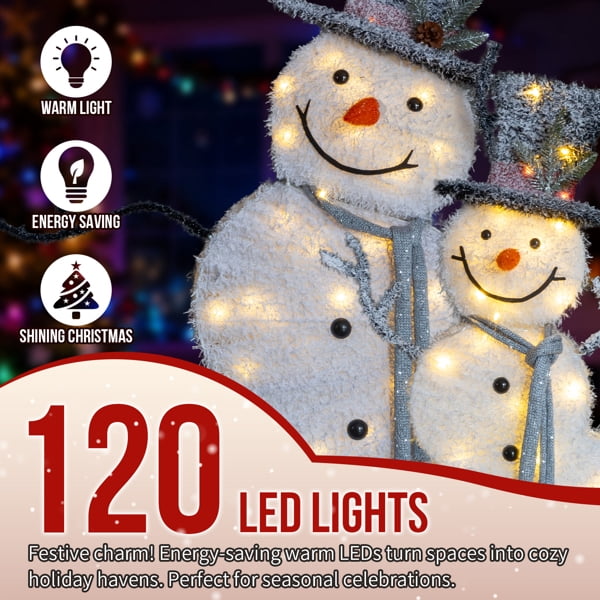 2-Pack Lighted Snowman Christmas Decorations, 80 Warm White LEDs, Sparkling Tinsel Fabric, Collapsible for Indoor or Outdoor Use