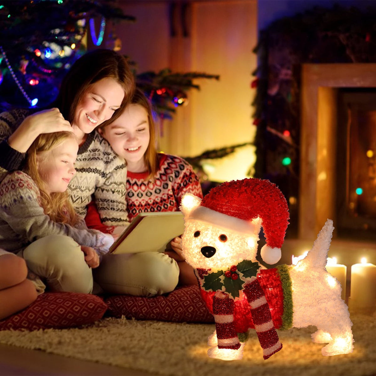 Christmas Outdoor Lighted Holiday Display Tinsel Puppy Dog Yard Decoration�?Pre-lit LED Warm Light,Cute puppy with Christmas Hat,Christmas Decoration for Indoor Outdoor,Holiday Decor