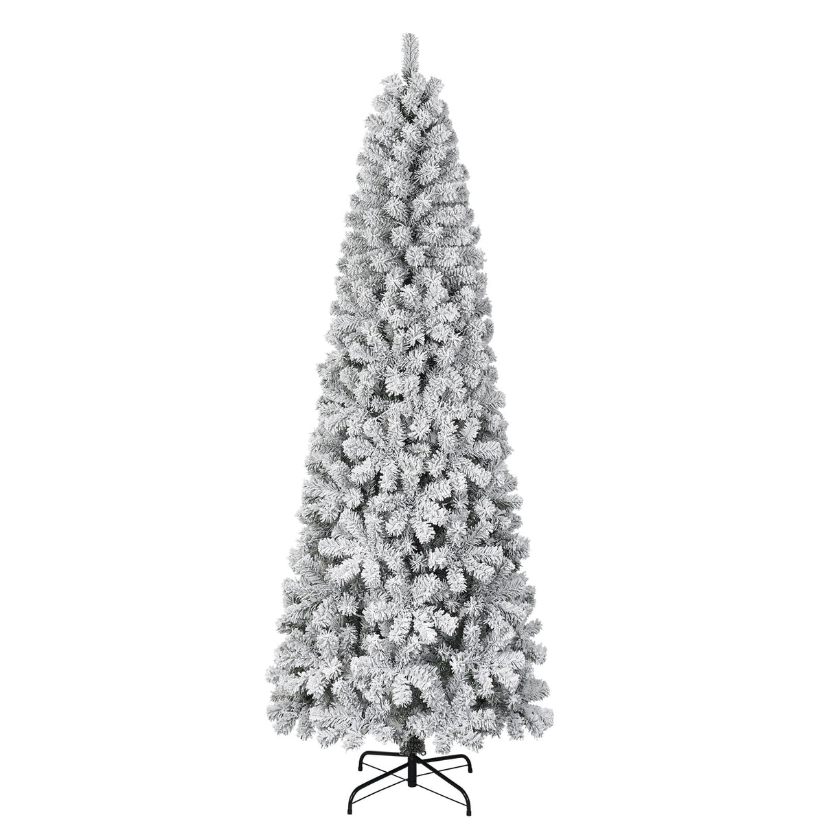 FUNDAZE 6FT Pre-Lit Snow Flocked Slim Artificial Christmas Tree, 550 Tips, 200 Dual-Color LED Lights & 11 Modes for Home, Party & Garden