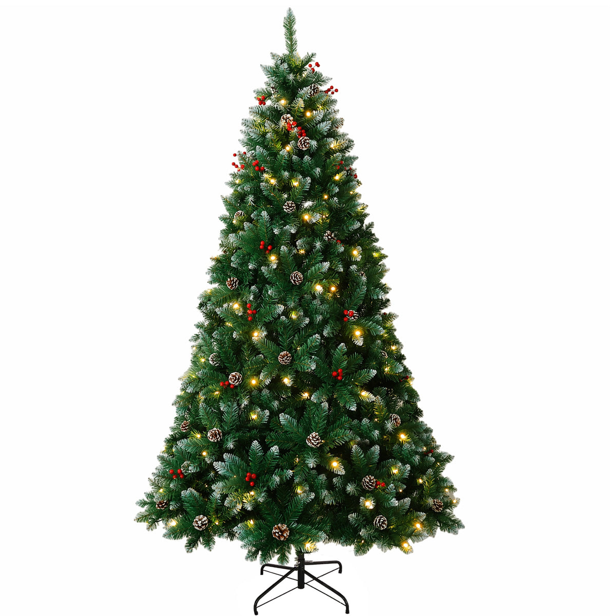 Yexmas 7.5FT Pre-Lit Christmas Tree with Pinecones and Red Berries,Artificial Green Xmas Tree with Large Storage Bag for Home, Office, Party Decoration