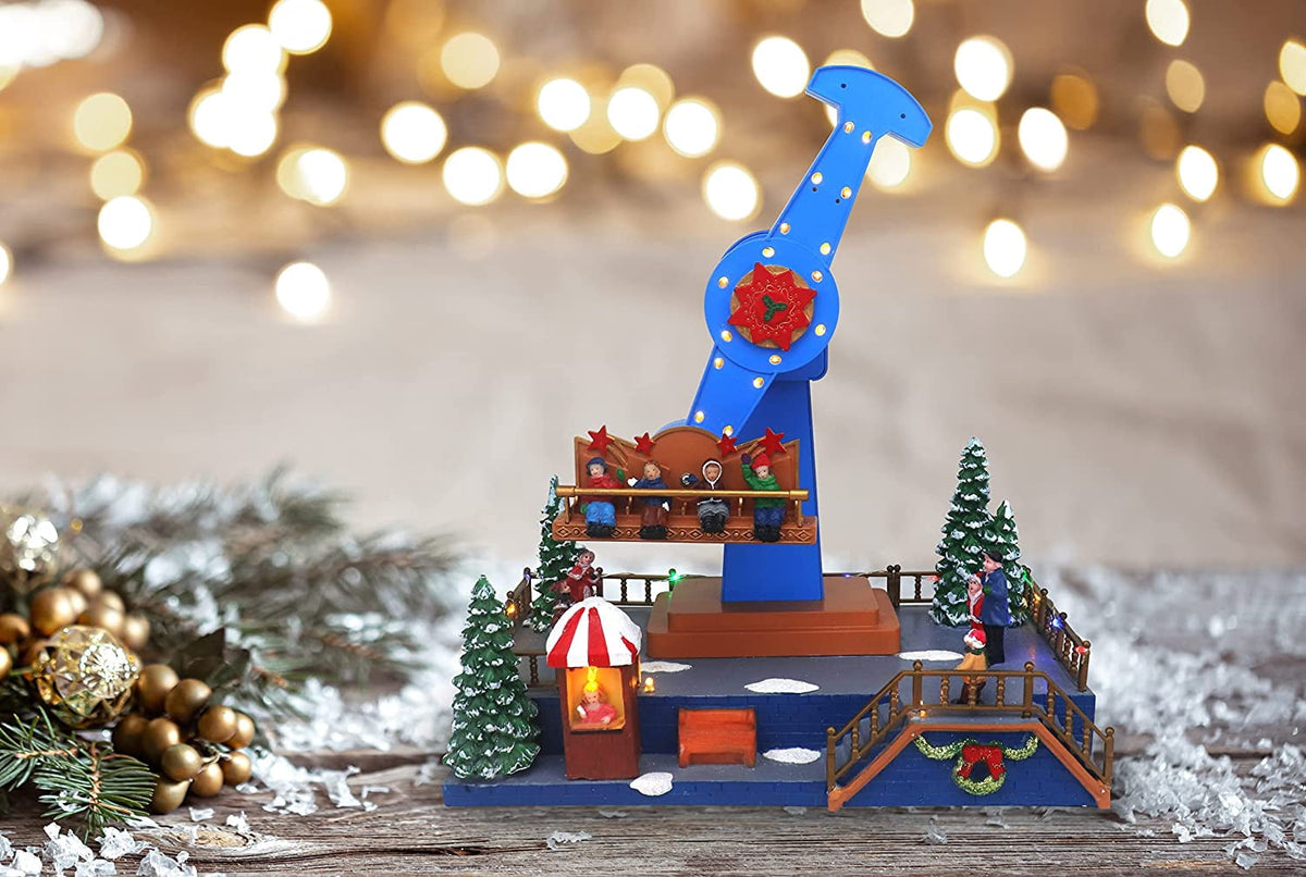 Carnival Pendulum Ride Display Animated Musical Christmas Village Perfect Addition to Your Christmas Indoor Decorations & Holiday Collections