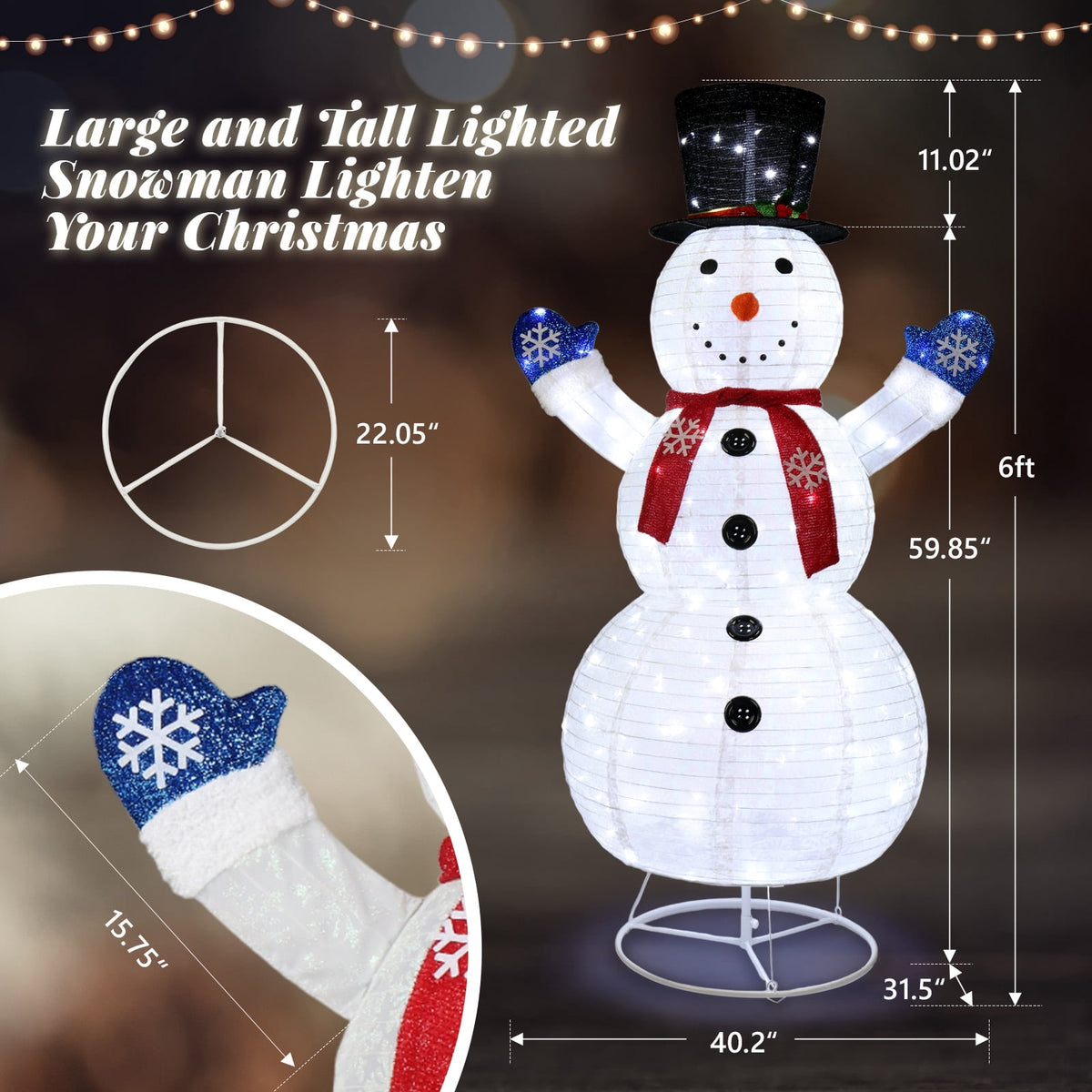 UBesGoo 6ft Lighted Pop-Up Snowman, Christmas Outdoor Decor Holiday Decoration w/ 120 LED Lights,Hat,Scarf