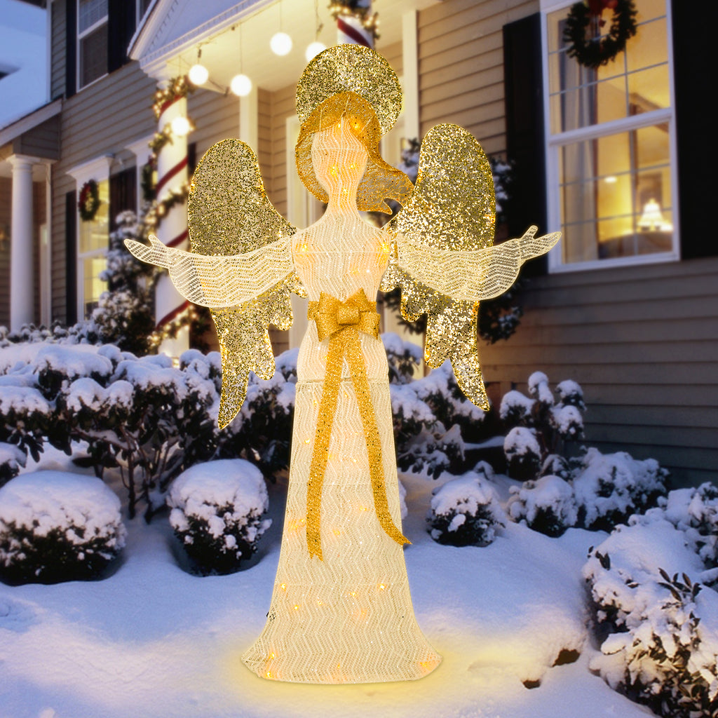 Christmas Angel Tinsel Outdoor Lighted Holiday Display�?Lighted Angle Decoration,Pre-lit Light Up With Warm LED Light,Embracing Angels,Plug-in,Christmas Decoration for Indoor Outdoor