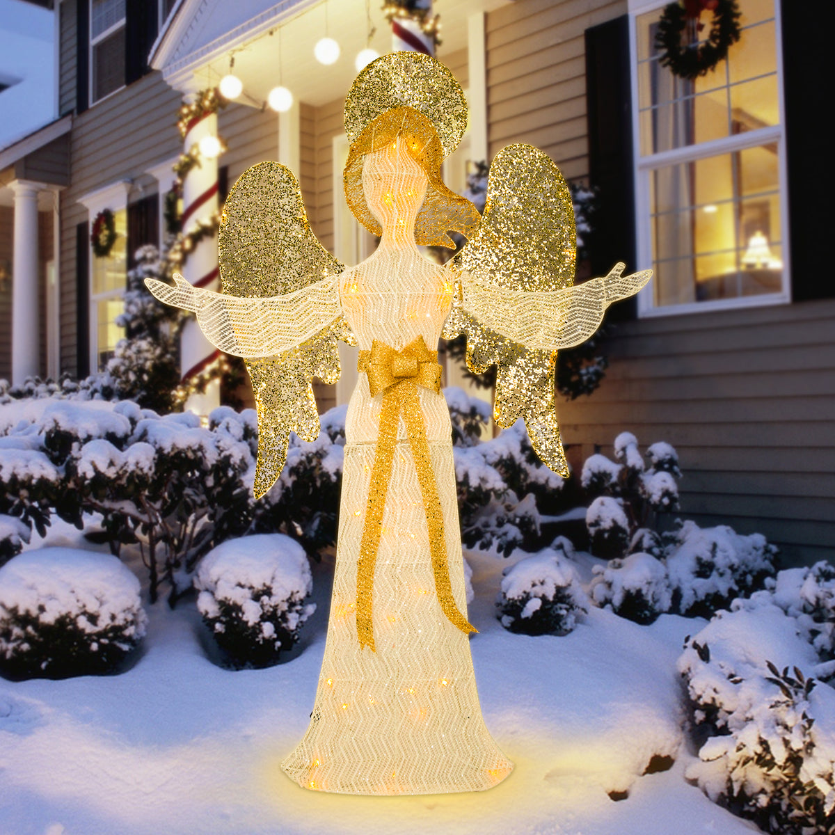 Christmas Angel Tinsel Outdoor Lighted Holiday Display�?Lighted Angle Decoration,Pre-lit Light Up With Warm LED Light,Embracing Angels,Plug-in,Christmas Decoration for Indoor Outdoor