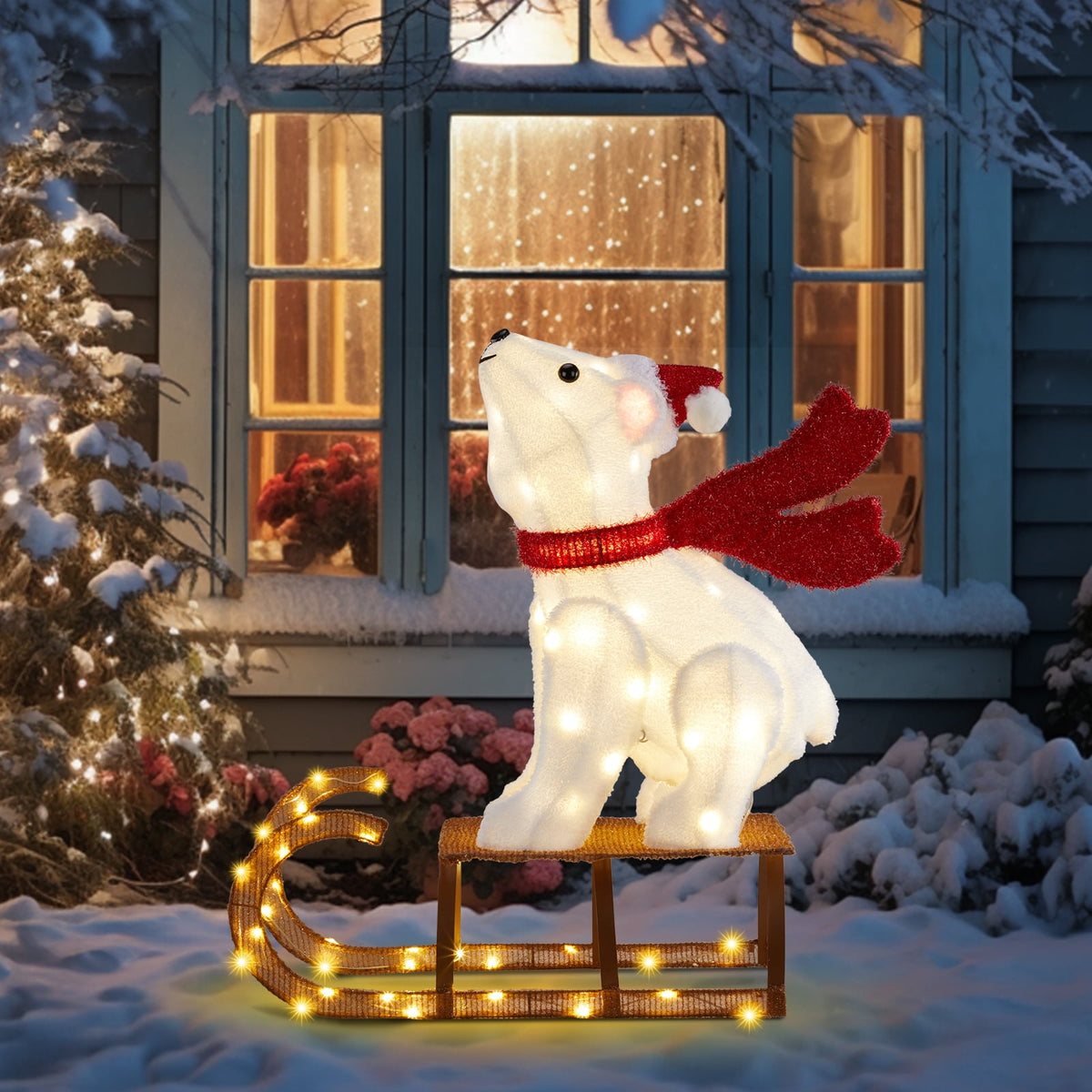 Ktaxon Polar Bear Christmas Lighted Bear on The Sledge Outdoor Decoration for Holiday Lawn Garden Party