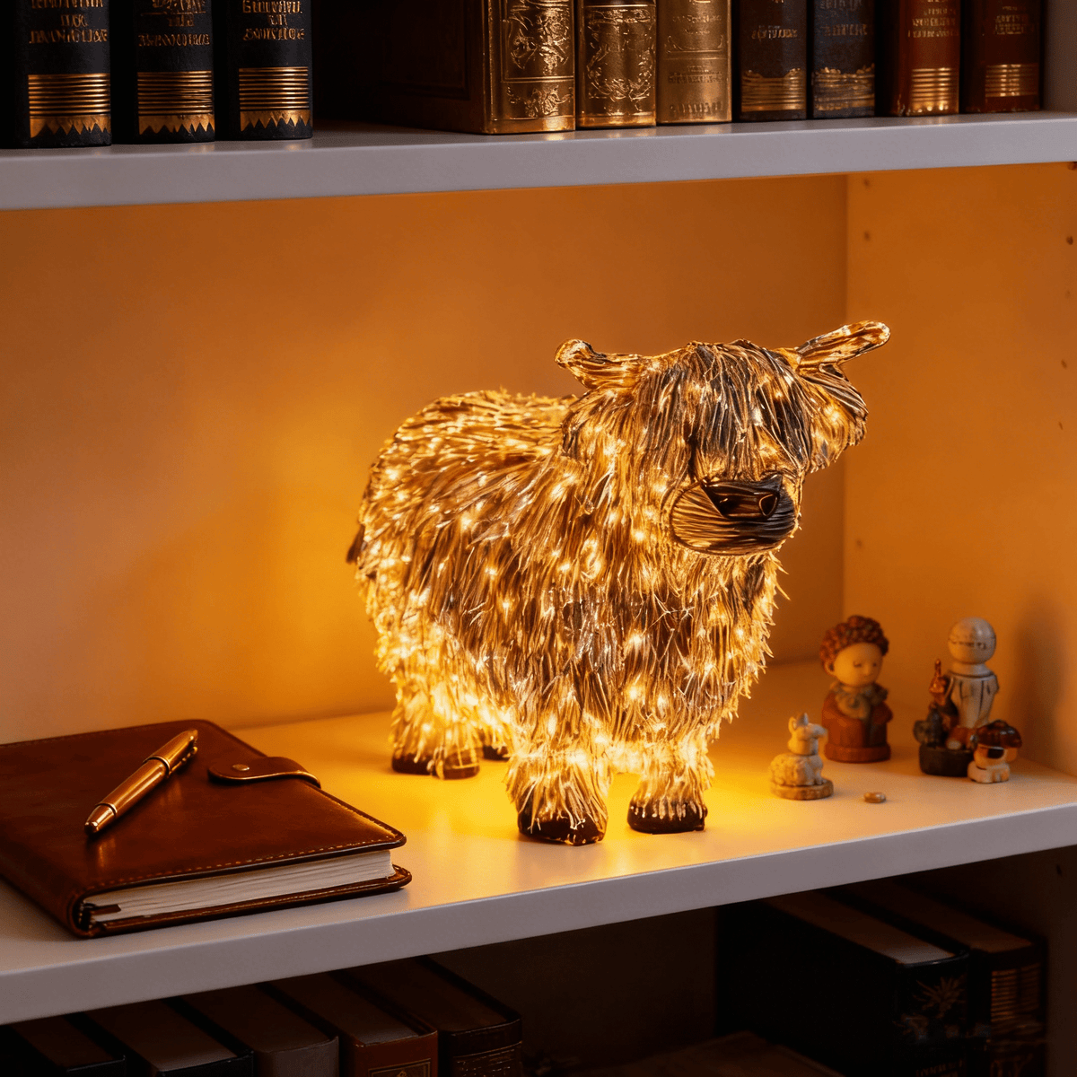 Pre-lit Highland Cow Christmas Decor, 3D Lighted Highland Cow Outdoor Indoor Decorations with Warm White Lights, Western Cowboy Glowing Christmas Ornaments for Yard Porch Garden Xmas