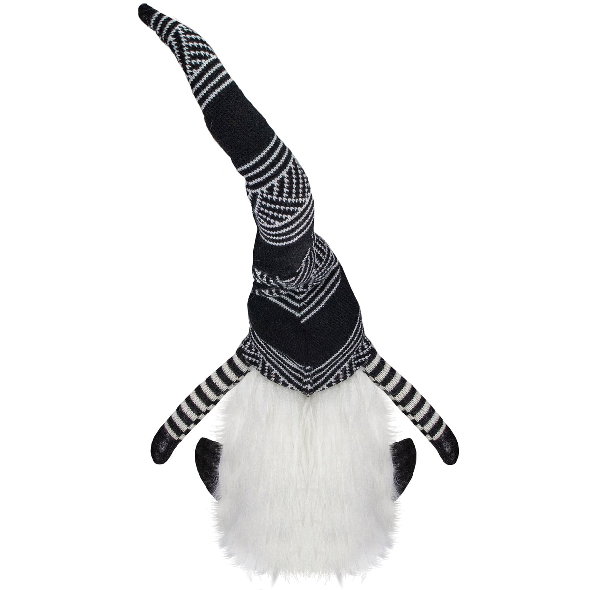 Northlight Striped Arms and Hat Plush Gnome Christmas Decoration - 24" - Black and White