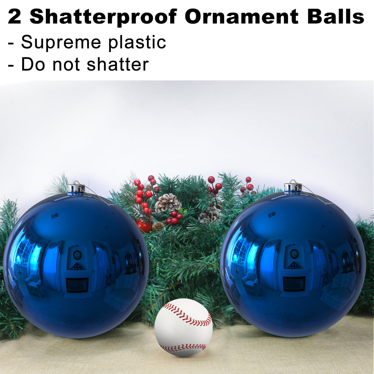 2Pcs 8.0" Extra Large Christmas Ornaments - Christmas Tree Decoration Balls for Birthday Holiday Wedding Decorations - Blue
