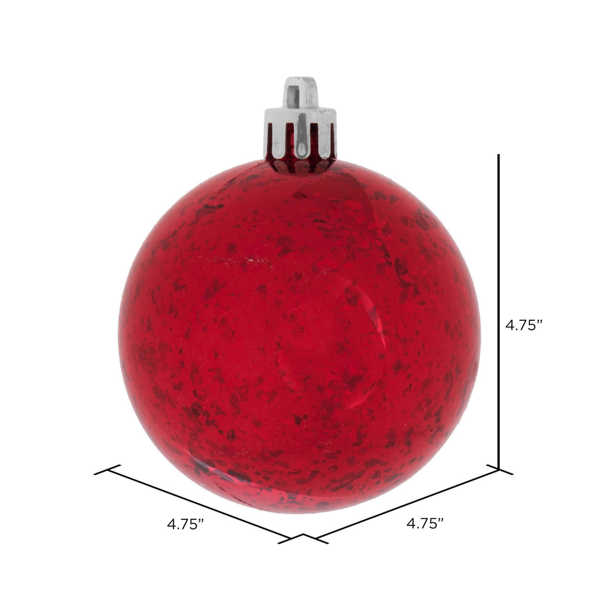Vickerman 4.75" Christmas Ornament Ball, Red Shiny Mercury Finish, Shatterproof Plastic, Holiday Christmas Tree Decoration, 4 Pack