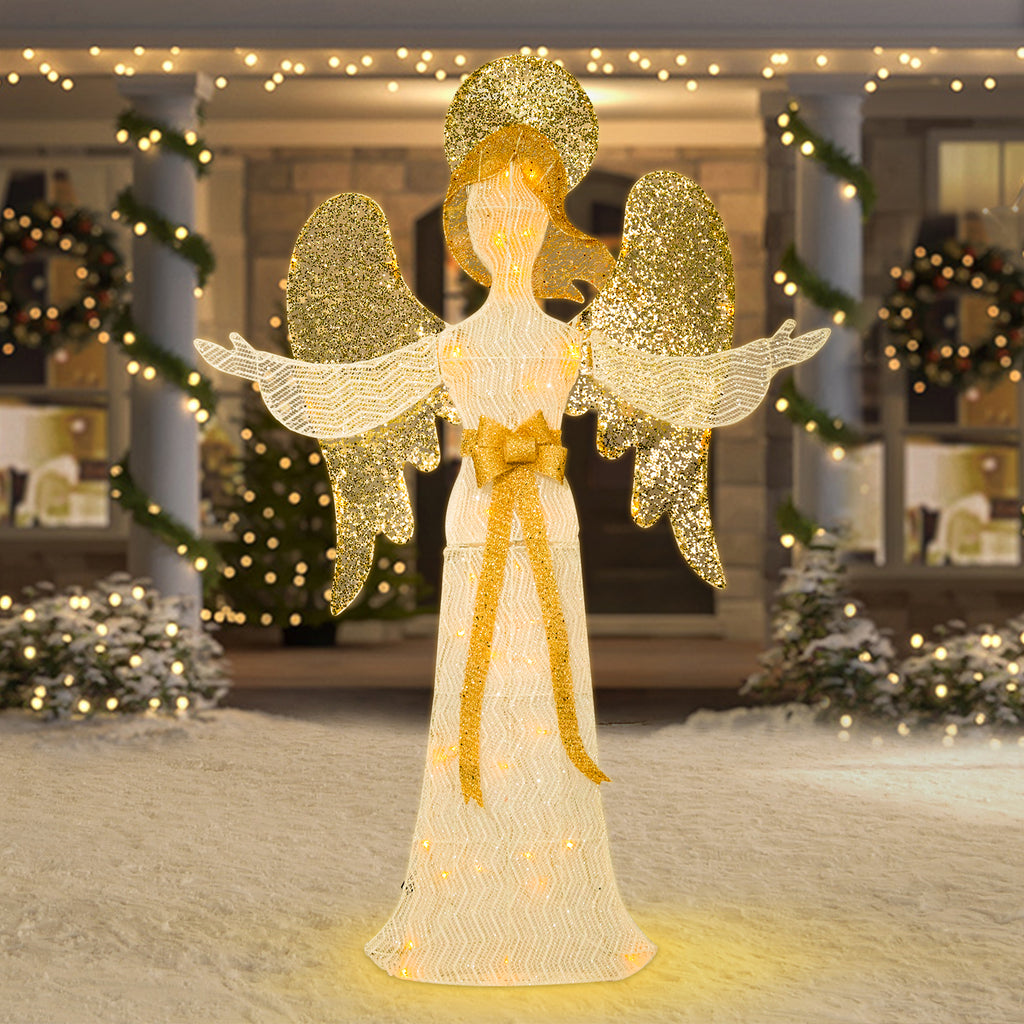 Christmas Angel Tinsel Outdoor Lighted Holiday Display�?Lighted Angle Decoration,Pre-lit Light Up With Warm LED Light,Embracing Angels,Plug-in,Christmas Decoration for Indoor Outdoor
