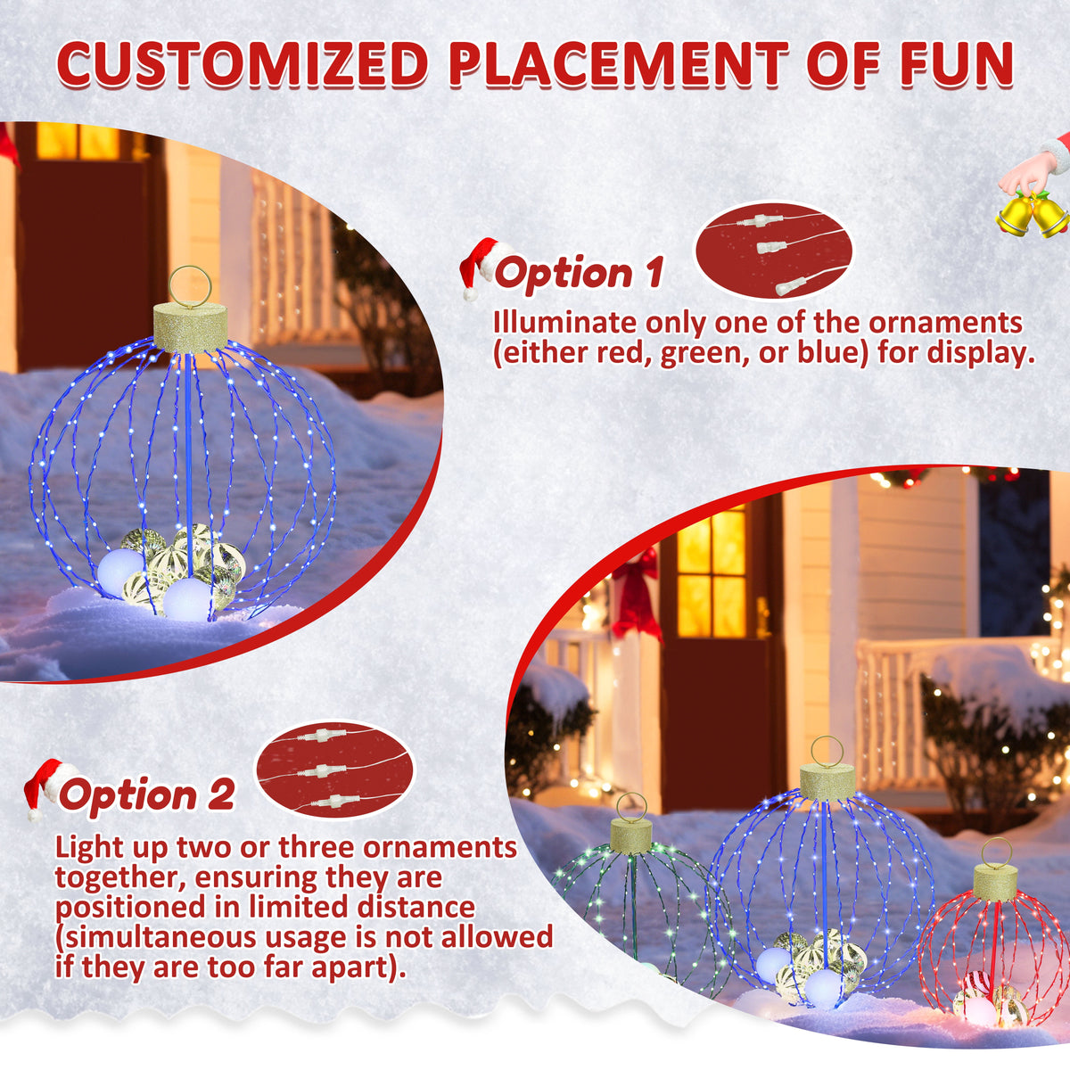 VEIKOUS 3 Pcs Christmas Metal Sphere Lights W/20 Mini Balls Ornament Inside for Holiday Decoration