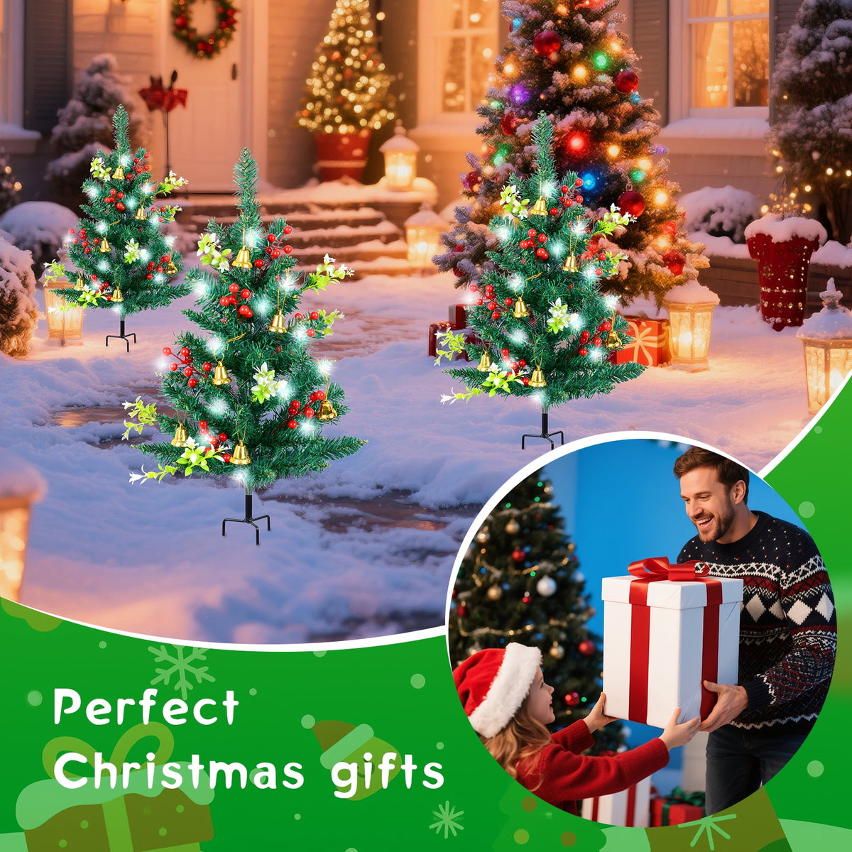 Qoosea 2 pack Christmas Decorations Outdoor, 30 inch Christmas Tree Stake Lights, 40 LED Lights Xmas Decorations for Outside Holiday Yard Porch Pathway Grave Cemetery Decor