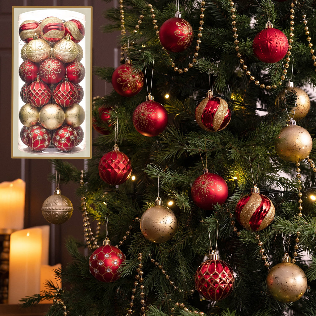 Valery Madelyn 30ct 2.36 inches Luxury Red Gold Christmas Ornaments Shatterproof Christmas Ball Ornaments Hanging Bauble for Christmas Party decoration