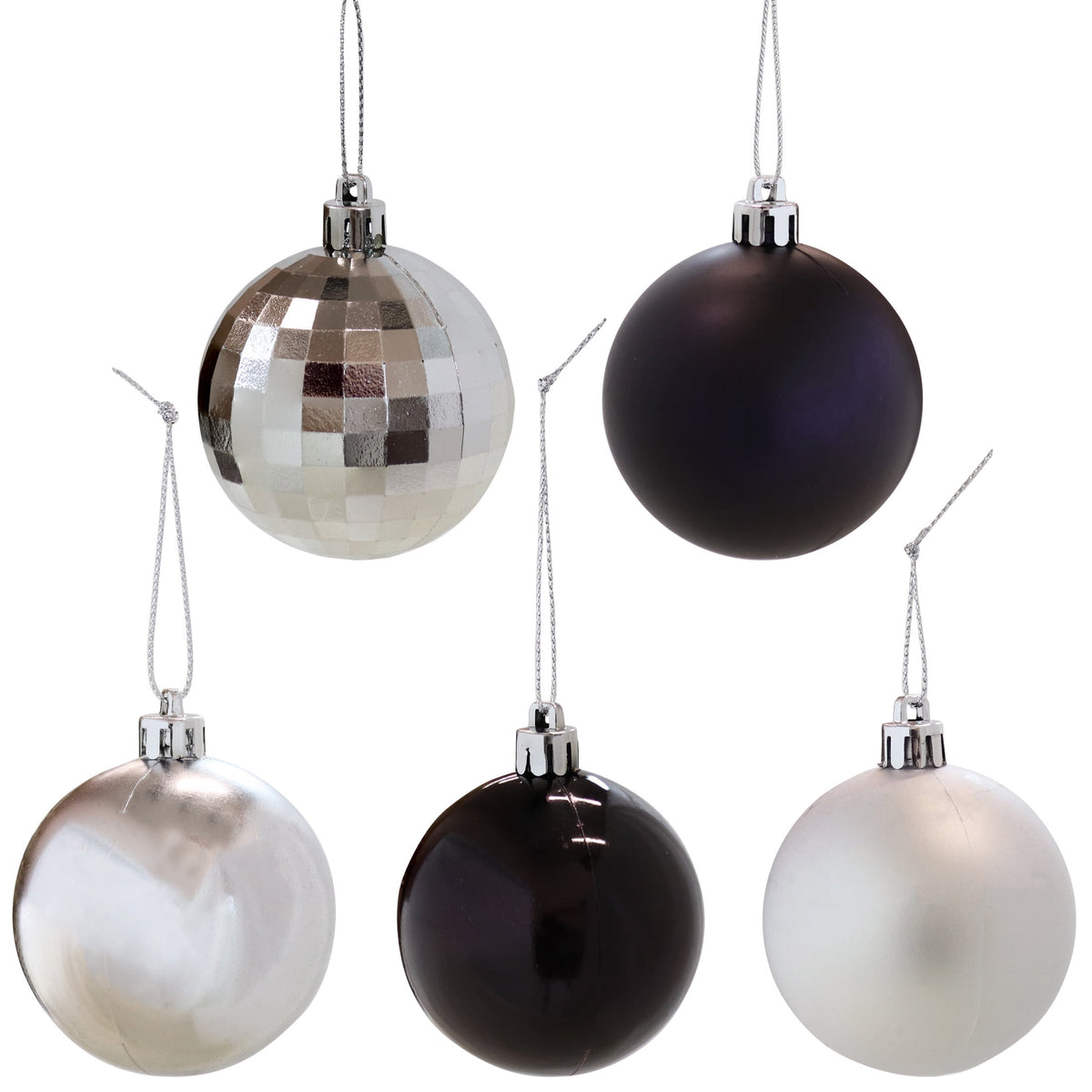 Sunnydaze Modern Holiday Black/Silver Plastic Christmas Ornament Balls, 50 Count