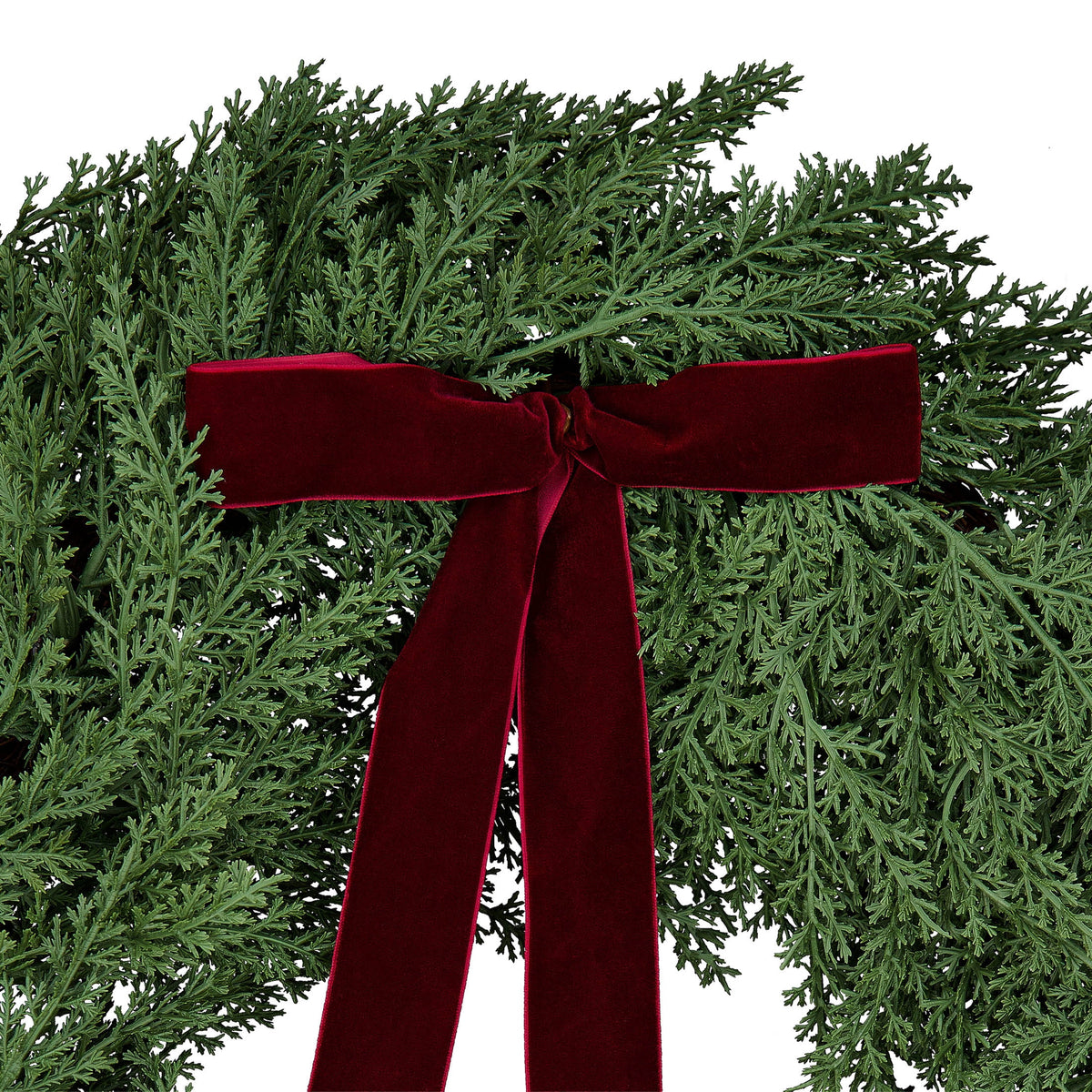  Natural Feel Cedar Artificial Christmas Wreath with Bow, Green, 22"