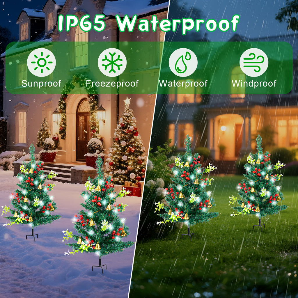 Qoosea 2 pack Christmas Decorations Outdoor, 30 inch Christmas Tree Stake Lights, 40 LED Lights Xmas Decorations for Outside Holiday Yard Porch Pathway Grave Cemetery Decor