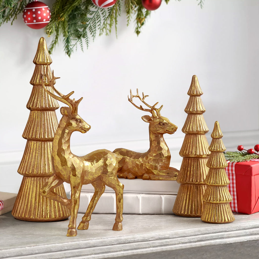  5PCS Tree and Reindeer Decoration, Christmas Tree Reindeer Figurines, Christmas Decortion Indoor (Rose Gold)