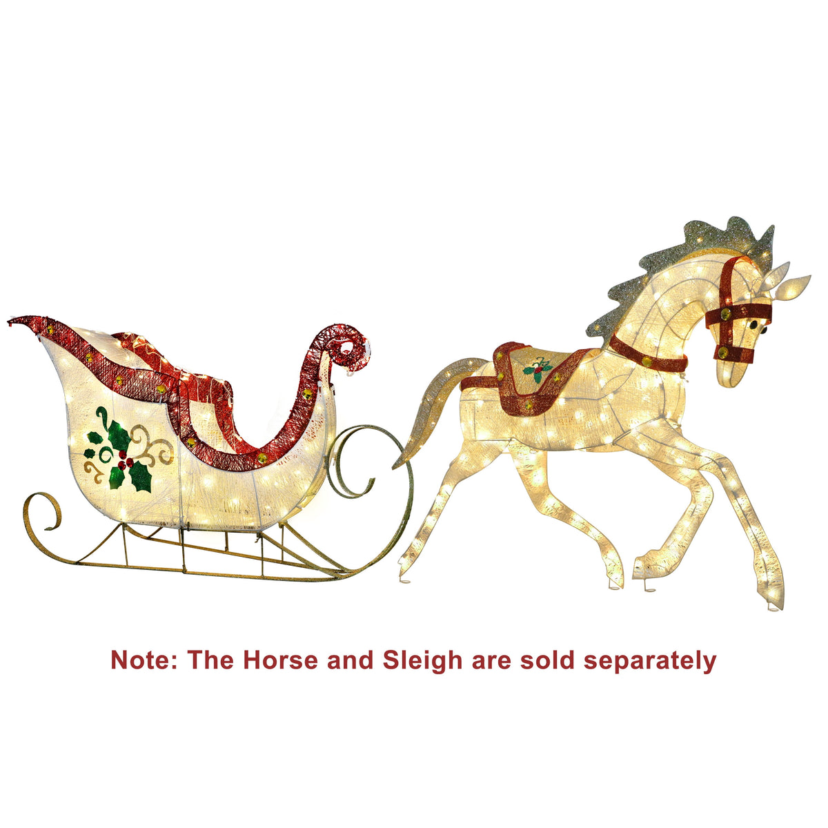 Puleo International 32" Pre-Lit Outdoor Sleigh Christmas Holiday Décor with 120 Warm White Twinkling LED Lights
