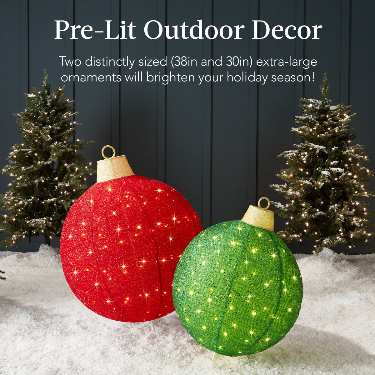  2pc Lighted Pop-Up Christmas Ornaments Outdoor Holiday Decoration w/ 180 LED Lights - Red/Green