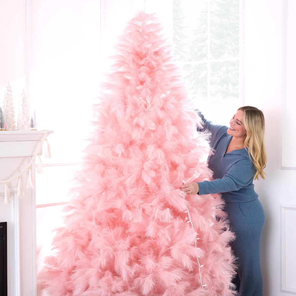  4.5ft Premium Artificial Pink Pampas Christmas Tree Holiday Decor w/ Foldable Metal Base