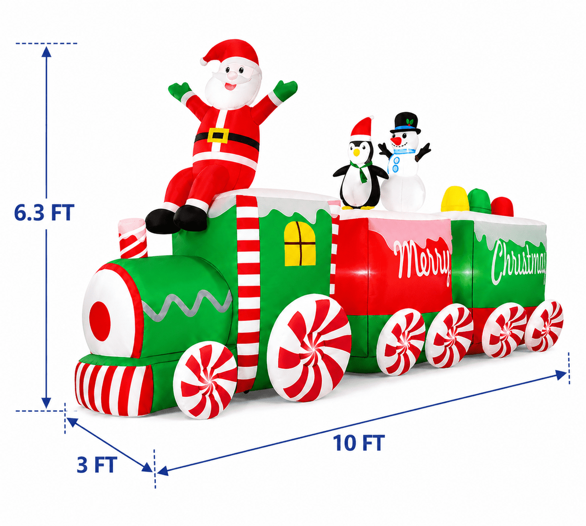 Yexmas 10.5ft Christmas Inflatable Train with Santa Snowman Penguin Dinosaur Corner Outdoor Lights Decorations for Holiday Decorations,Christmas Parties,Yard,Garden and Lawn