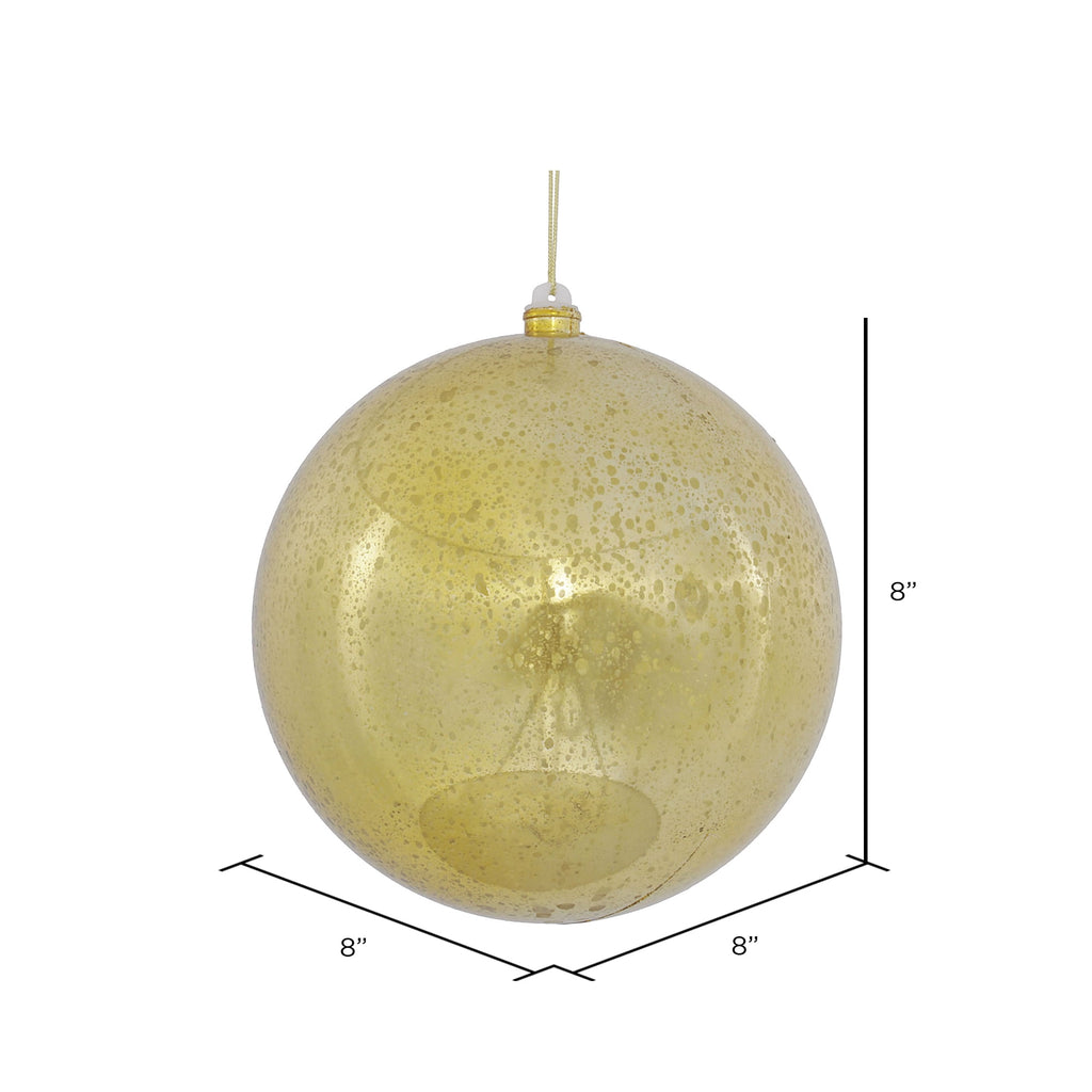 Vickerman 8" Christmas Ornament Ball, Gold Shiny Mercury Finish, Shatterproof Plastic, Holiday Christmas Tree Decoration