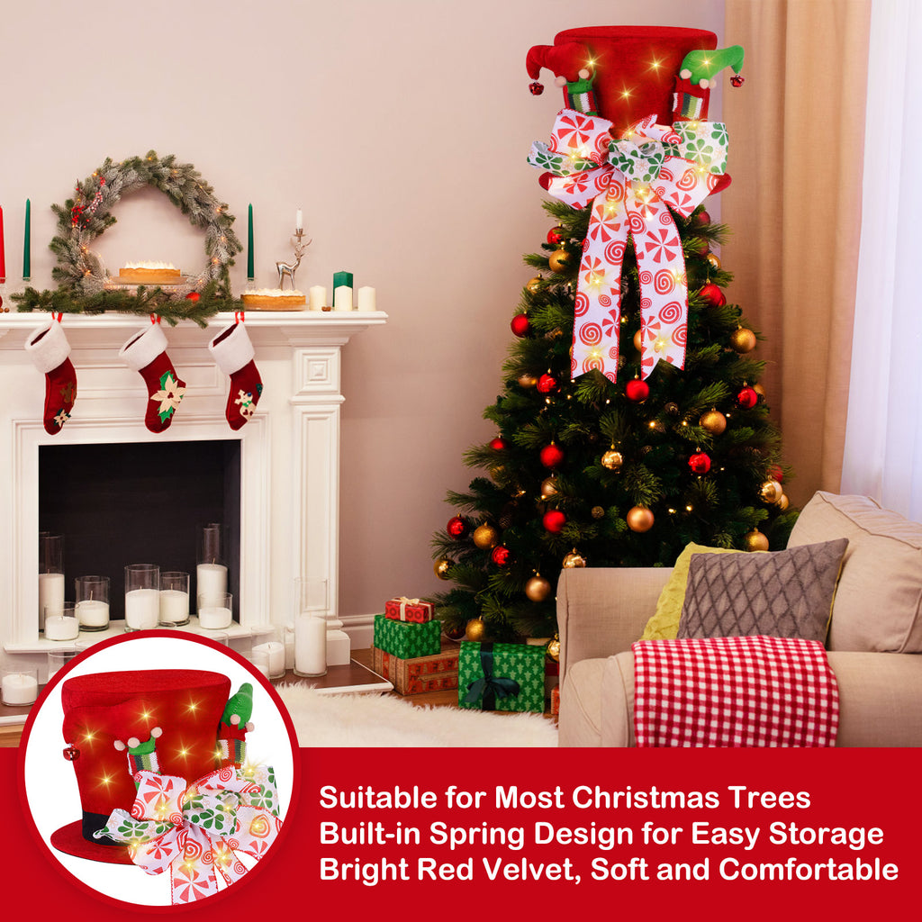 Christmas Tree Decoration Hat, Big Red Hat Decoration Hat, Family Christmas Holiday Winter Decoration With Lights