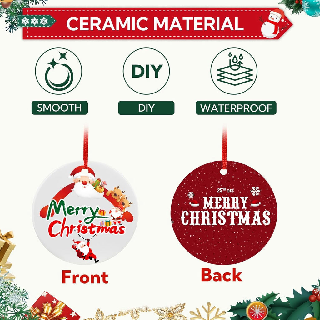 AGH 100 Pack Sublimation Ornament Blanks 3" Ceramic Two-Sided Printed Sublimation Christmas Ornaments Bulk Round White Ornaments for Personalized Xmas Tree Ornament Home Decor Heat Transfer DIY Craft