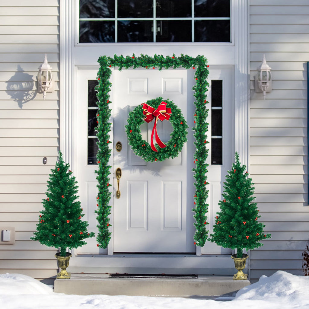 Gymax 4PCS Pre-Lit Artificial Christmas Decoration Set Holiday Decor w/ LED Lights