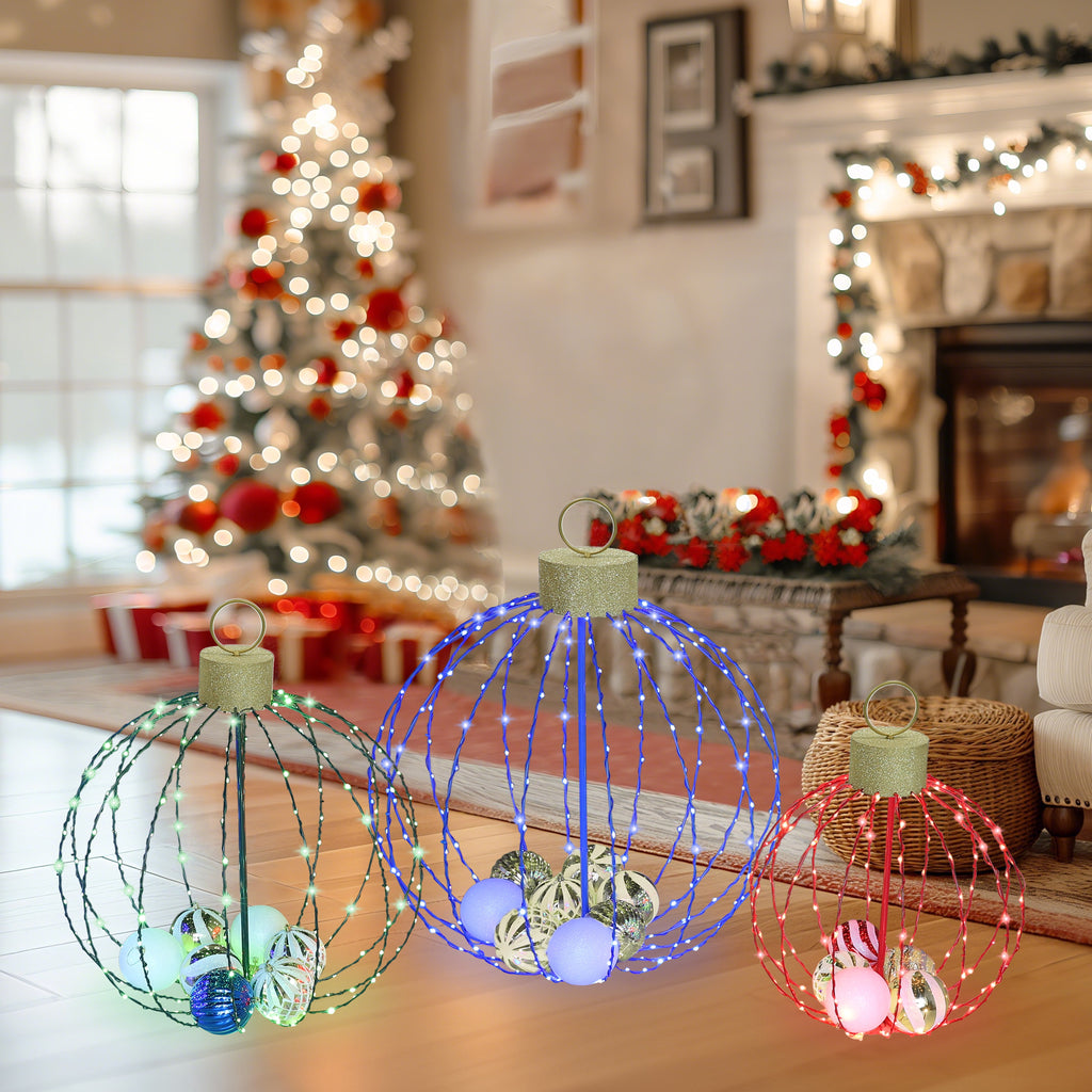 VEIKOUS 3 Pcs Christmas Metal Sphere Lights W/20 Mini Balls Ornament Inside for Holiday Decoration